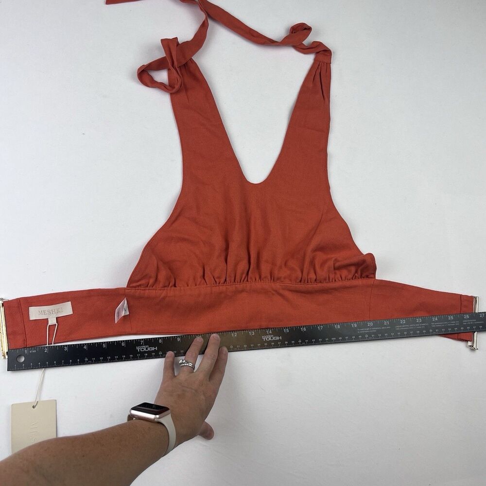 Meshki Women’s Linen Halter Top Crop Rust Orange Small Tie Back Adjustable New - Picture 15 of 16